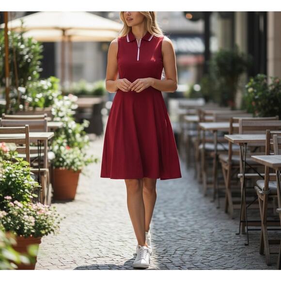 FKEEP Women’s Tennis Golf Dress 2XL Burgundy Athletic Zipper with Shorts NWT - Picture 2 of 12